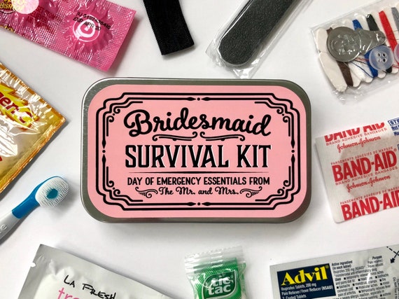Bridesmaid Wedding Day Survival Kit Gift, Will You Be My Bridesmaid Hangover Emergency Kit, Bridesmaid Gift Box Tin Il_570xn