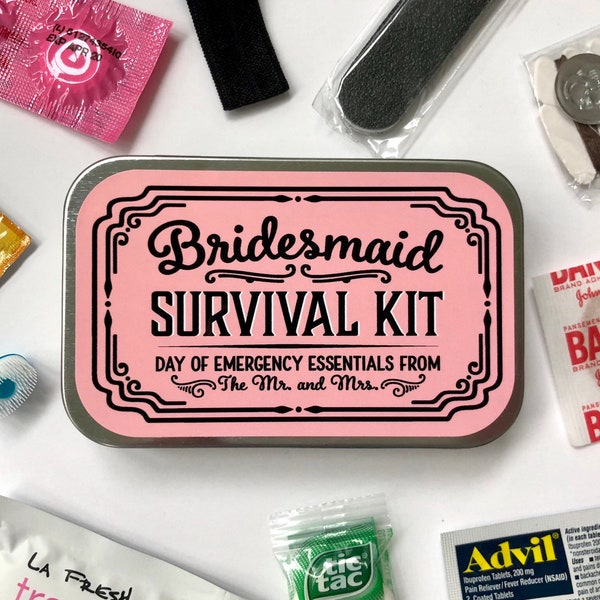Bridesmaid Wedding Day Survival Kit Gift, Will You Be My Bridesmaid Hangover Emergency Kit, Bridesmaid Gift Box Tin