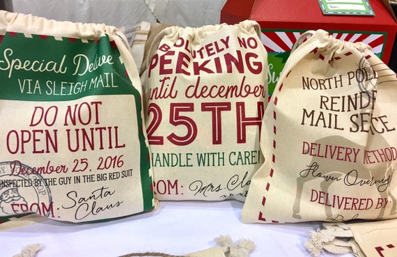 Christmas Bag, Christmas Gift Bag, Santa Sack, Small Santa Sack, Santa Bag, Christmas Packaging, Holiday Gift Bag, No Peeking Bag, Il_570xn