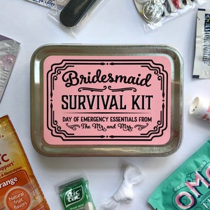 Bridesmaid Wedding Day Survival Kit Gift, Will You Be My Bridesmaid Hangover Emergency Kit, Bridesmaid Gift Box Tin image 4