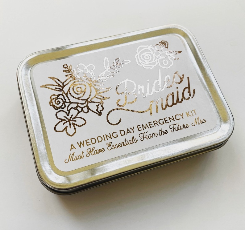 Bridesmaid Wedding Day Survival Kit Gift, Will You Be My Bridesmaid Hangover Emergency Kit, Bridesmaid Gift Box Tin image 3