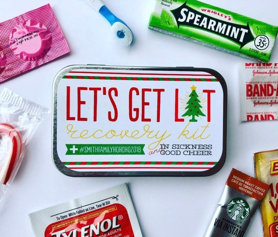 Lets Get Lit Christmas Party Favor Survival Kit Gift, Holiday Hangover Kit Gift Tin, Holiday Work Party Favor for Coworkers Il_570xn