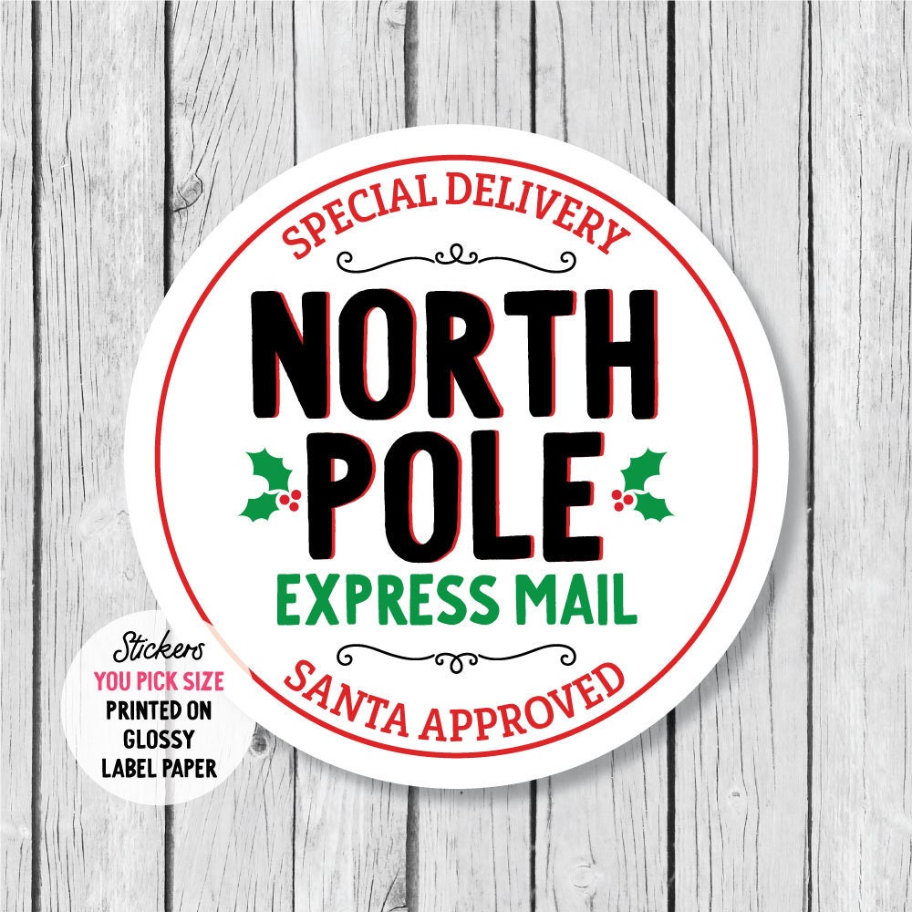Santa Mail Christmas Packaging Sticker Label, Santa Post Gift from Santa Tag, North Pole Express Envelope Sticker, Christmas Gift from Santa