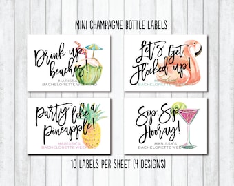 Bachelorette Champagne Favors, Beach Bachelorette Party, Champagne Bottle Label, Mini Champagne Label, Flamingo Wine Label, Champagne Favor