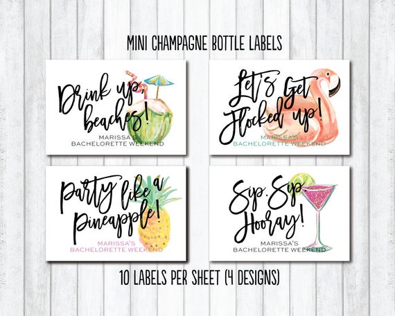 Bachelorette Champagne Favors, Beach Bachelorette Party, Champagne Bottle Label, Mini Champagne Label, Flamingo Wine Label, Champagne Favor Il_570xn