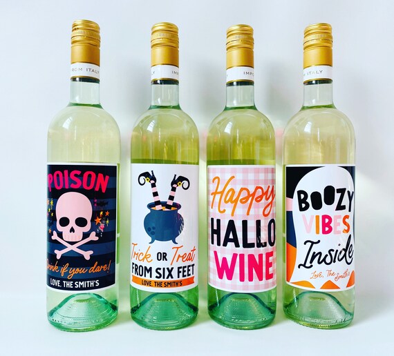 Halloween Wine Labels Glam, Youve Been Boozed Halloween Wine Gift Label, Quarantine Halloween Pink Party Decor, Neighbor Halloween Gift Tag Il_570xn