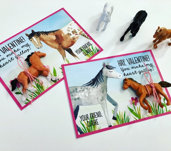 Kids Valentines Day Card, School Class Valentine, Valentine Favors, Horse Valentine Gift Tag, Animal Valentines Day Card, Horse Sticker Il_570xn