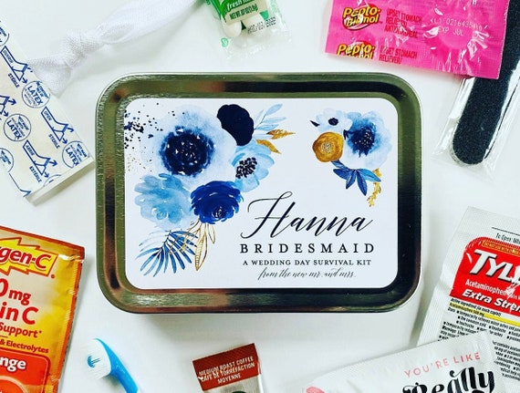 Bridesmaid Wedding Day Survival Kit Gift, Will You Be My Bridesmaid  Hangover Emergency Kit, Dusty Blue Bridesmaid Gift Box Proposal Idea