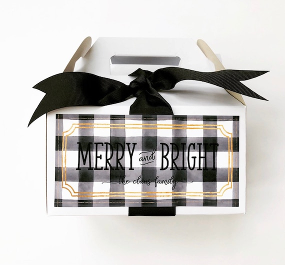 Black and White Christmas Party Favor Gift Box, Plaid Christmas Packaging Label, Teacher Gift Box for Christmas, Buffalo Plaid Holiday Gift Il_570xn