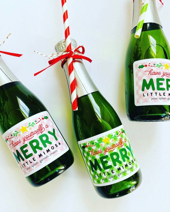 Christmas Mini Champagne Wine Labels for Holiday Brunch, Stocking