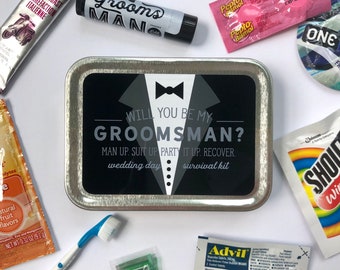 Will You Be My Groomsman Survival Kit Gift Tin, Groomsman Best Man Proposal Gift, Wedding Party Favor from Bride and Groom, Hangover Kit