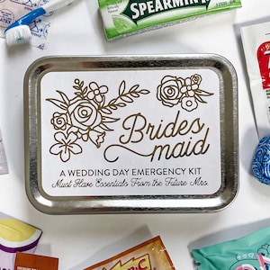 Bridesmaid Wedding Day Survival Kit Gift, Will You Be My Bridesmaid Hangover Emergency Kit, Bridesmaid Gift Box Tin image 1