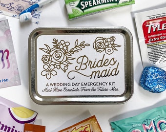 Bridesmaid Wedding Day Survival Kit Gift, Will You Be My Bridesmaid Hangover Emergency Kit, Bridesmaid Gift Box Tin