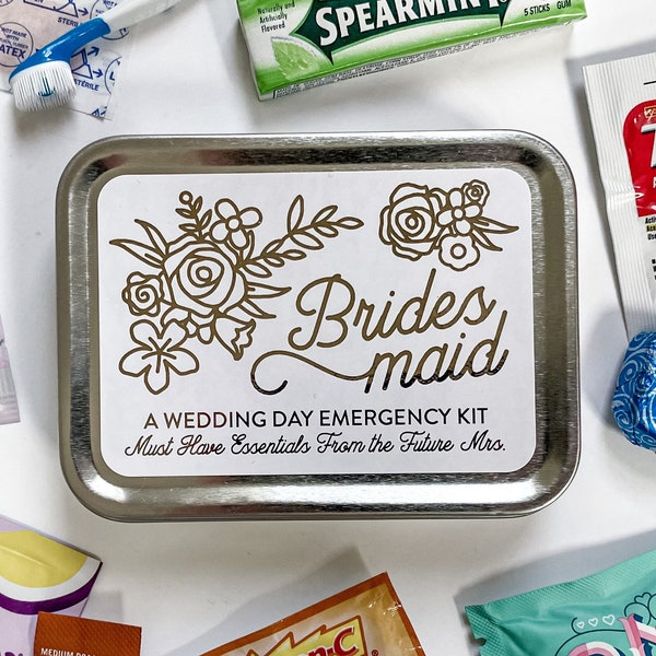 Bridesmaid Wedding Day Survival Kit Gift, Will You Be My Bridesmaid Hangover Emergency Kit, Bridesmaid Gift Box Tin