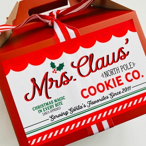 Christmas Cookie Exchange Party Favor Container Box, Holiday Cookie Swap Favor Box, Mrs. Claus Cookie Company Sticker Label, Gift Packaging
