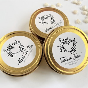 Mint To Be Wedding Bridal Shower Mint Favors, Round Thank You Favor Labels with Gold Tins Set Of 12