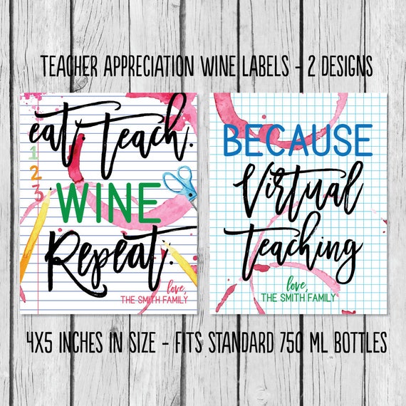 Quarantine Teacher Appreciation Wine Gift Tag Label, Thank You Teacher Wine Gift Sticker Label, Virtual Teaching Wine Gift Box Label Il_570xn