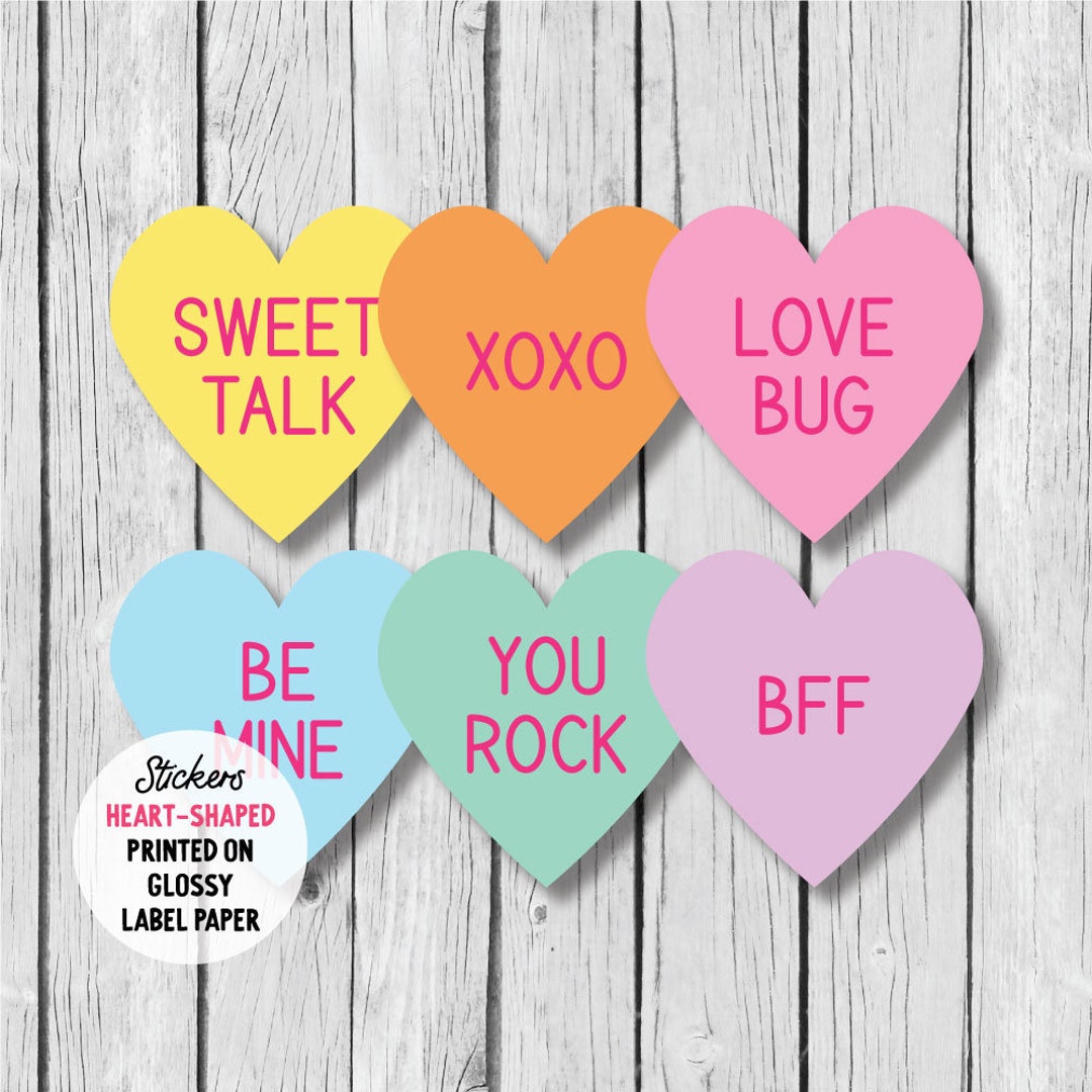 Kids Valentines Day Conversation Hearts Packaging Sticker Label, Convo Heart  Candy Gift Tag, Kids Valentine Treat Bag Sticker, Heart Label 