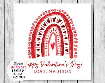 Rainbow Valentines Day Sticker Label, Kids Valentines Day Stickers for Treat Bags, Kids Valentine Favors, Color My World Preschool Tag
