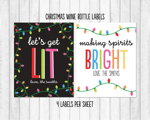 Christmas Wine Label, Holiday Wine Label, Christmas Wine Sticker, Christmas Gift, Hostess Gift, Wine Gift, Lets Get Lit Label Il_570xn