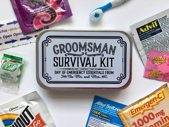 Survival Kit Gift Box Tin for Groomsman Best Man, Will You Be My Proposal Gift Idea, Wedding Party Favor Box Gift From Groom Il_570xn