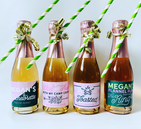 Camp Bachelorette Party Favor Mini Champagne Label, Cabin Themed Wine Label Party Decor for Fall Bachelorette Weekend, Troop Beverly Hills Il_570xn