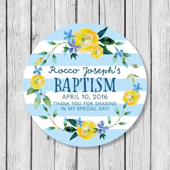 Blue Sticker Label for Boys Communion Baptism Thank You Favors, Baby Shower Favor Sticker for Guest Gift Bags, Sweet Treat Thank You Tag Il_570xn