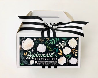 Black and White Bridesmaid Proposal Gift Box for Wedding Party, Personalized Wedding Favor Survival Kit Gift Idea, Will You Be My Bridesmaid