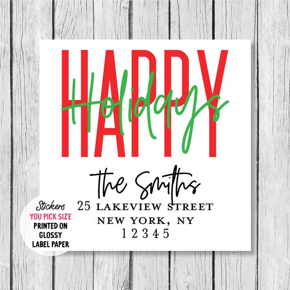 Christmas Sticker, Christmas Label, Happy Holidays Label, Holiday Sticker, Holiday Label, Envelope Seal, Return Address Label Il_570xn