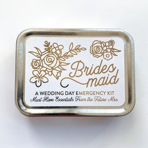 Bridesmaid Wedding Day Survival Kit Gift, Will You Be My Bridesmaid Hangover Emergency Kit, Bridesmaid Gift Box Tin image 2