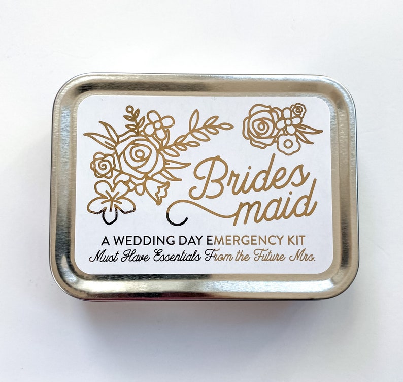 Bridesmaid Wedding Day Survival Kit Gift, Will You Be My Bridesmaid Hangover Emergency Kit, Bridesmaid Gift Box Tin image 2