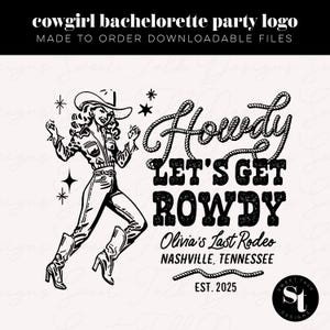 Aangepast vrijgezellenfeest logo cowgirl laatste rodeo cocktailparty gepersonaliseerd logo Nashville vrijgezellenfeest gunst logo SVG PNG-download