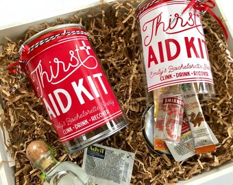 Bachelorette Party Favor Idea Thirst Aid Kit Gift Can, Survival Kit Favor for Bachelorette Weekend, Unique Party Favor Hangover Kit Gift