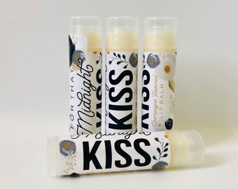 New Years Eve Wedding Guest Chapstick Favor, Midnight Kisses Champagne Lip Balm Gift for New Years Party, Wedding Party Favor from Newlyweds