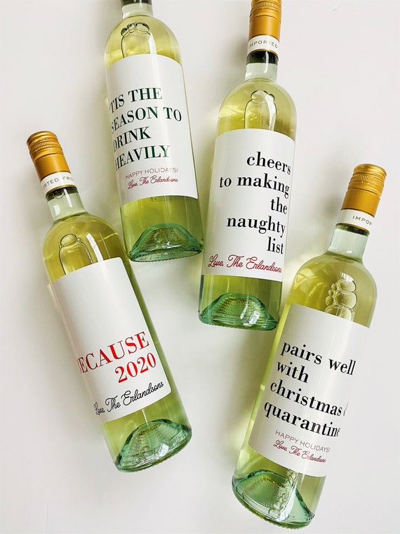 Christmas Wine Labels Funny Sayings Gift Idea, Holiday Party Wine Gift for Hostess, Social Distancing Wine Bottle Stickers for Neighbor Gift Il_570xn