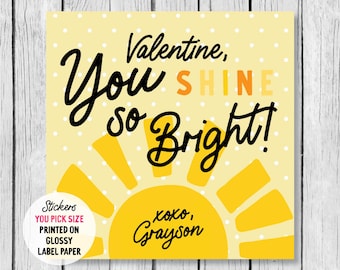 Kids Valentines Day Sunshine Sticker Label You Shine So Etsy
