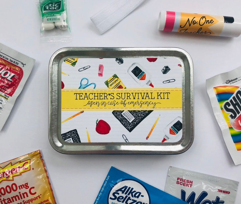 Survival Kit Gift for Teacher Appreciation Day, Back to School Teacher Gift Box Tin, Thank You Teacher Emergency Kit Gift image 1