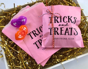 Pink Halloween Party Treat Bags, Glam Halloween Birthday Party Favor Bags, Girls Halloween Trick or Treat Candy Bags