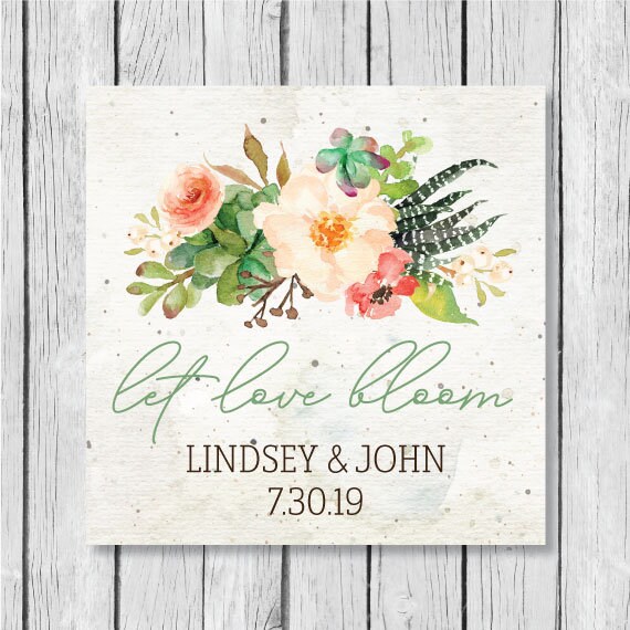 2INCH BOX WHITE WEDDING SEEDS BOX PERSONALISED STICKERS LET LOVE GROW