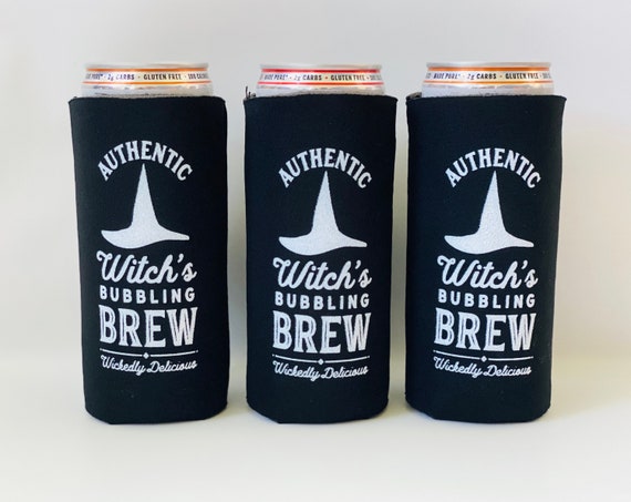 Halloween Can Koozies Party Favors, Halloween Bachelorette Party Favors, Witches Brew Slim Can Cooler, Wedding Party Favor for Guests Il_570xn