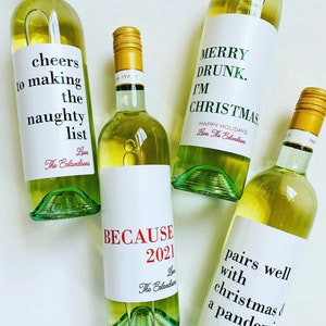 Christmas Wine Labels Funny Sayings Gift Idea, Holiday Party Wine Gift for Hostess, Social Distancing Wine Bottle Stickers for Neighbor Gift