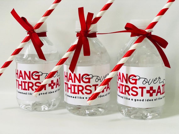 Red Bachelorette Party Water Bottle Labels, Wedding Welcome Box Water Bottle Stickers, Hangover Kit Gift Bag Essential, Thirst Aid Label Il_570xn