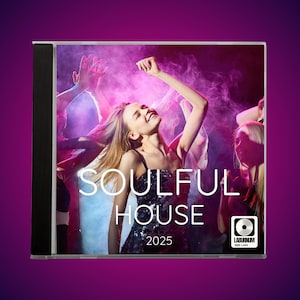 May include: A CD case with the words "SOULFUL HOUSE 2025" in white. The cover features a woman dancing with others in a club setting, with purple and pink lighting. The Laburnum Labs logo is in the bottom right corner.