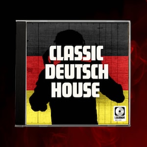 May include: CD case with the text "CLASSIC DEUTSCH HOUSE" in white, over a silhouette of a person wearing headphones. The background features the German flag colors: black, red, and yellow. The Laburnum Labs logo is in the lower right corner.