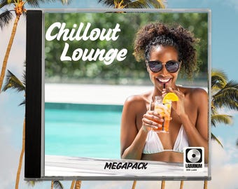 May include: A CD case with the text "Chillout Lounge" and "MEGAPACK" against a backdrop of a woman enjoying a drink by a pool. The CD case also has the Laburnum Labs logo.