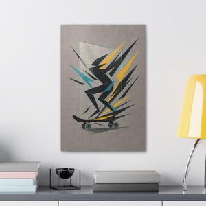 Canvas Wall Art - Abstract Skateboard Silhouette With Tempered Glass Panel - Concrete Texture