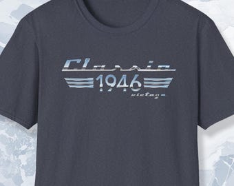 Classic 1946 Vintage Shirt Retro Auto Chrome Lettering Fun 1946 Birthday Gift Boomer Tee for Men or Women