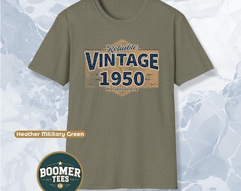 Camiseta vintage de 1950, divertida camiseta de cumpleaños, confiable, la mayoría de las piezas funcionan, regalo para hombres o mujeres de 75 años, humor clásico sobre el envejecimiento.