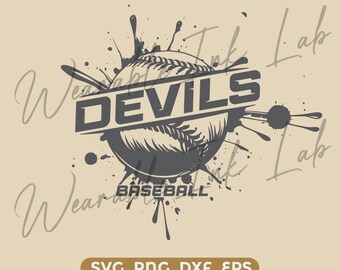 Devils Baseball Splash SVG, School Team Spirit-logo, Cheer Design, Cricut Cut-bestand (digitale download)