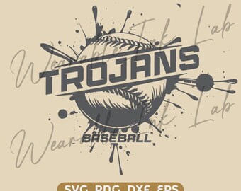 Trojaanse paarden honkbal splash SVG, schoolteamgeest logo, cheer ontwerp, Cricut cut-bestand (digitale download)